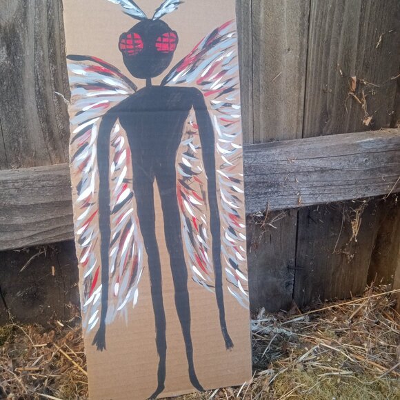 Mothman Painting On Cardboard - Picture 7 of 11